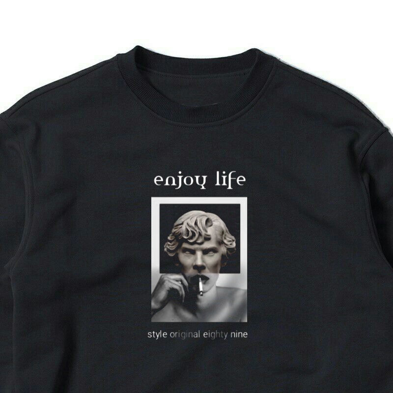 Enjoy Life Crewneck Hitam Pria Dan Wanita Original Distro Terlaris Sweater Sweatshirt Crewnek Premium