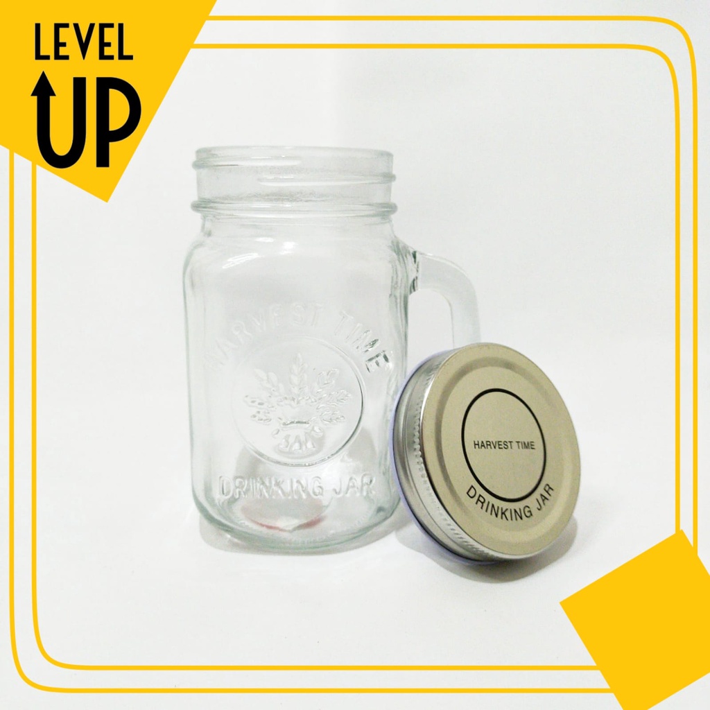 Gelas Harvest tutup stainless / Drinking glass jar / Gelas gagang harvest