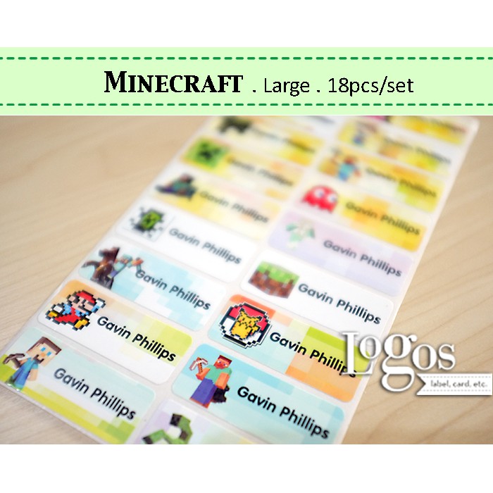 

Minecraft LARGE. Stiker label nama waterproof stiker nama anak game