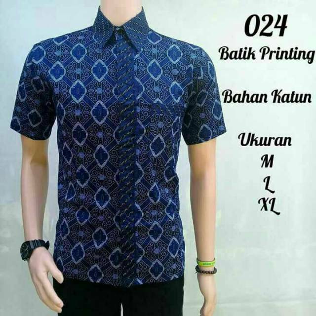 BATIK PRINTING HEM BATIK PRIA LENGAN PENDEK WARNA BIRU/BIREL/DONKER/BIRU ELEKTRIK  NAVY NAVI DONGKER