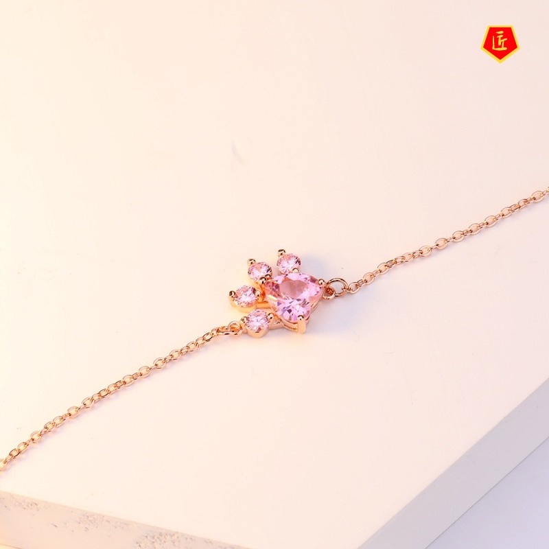 [Ready Stock]Simple Pink Diamond Footprints Bracelet Rose Gold