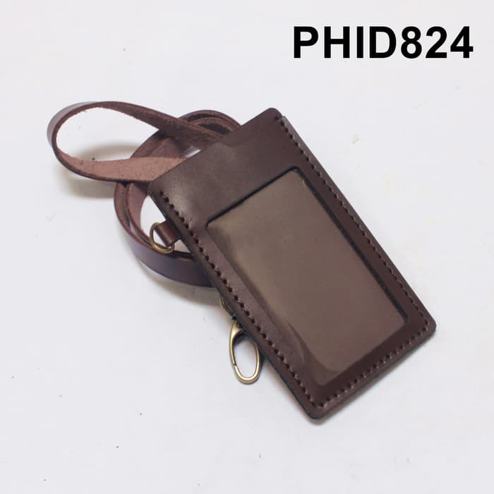 

gantungan dompet ID card kulit coklat - tali id card holder - PHID824