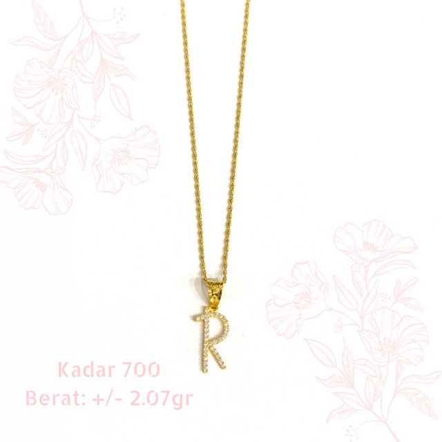 Kalung Set Liontin Huruf R Permata Emas Asli Kadar 700
