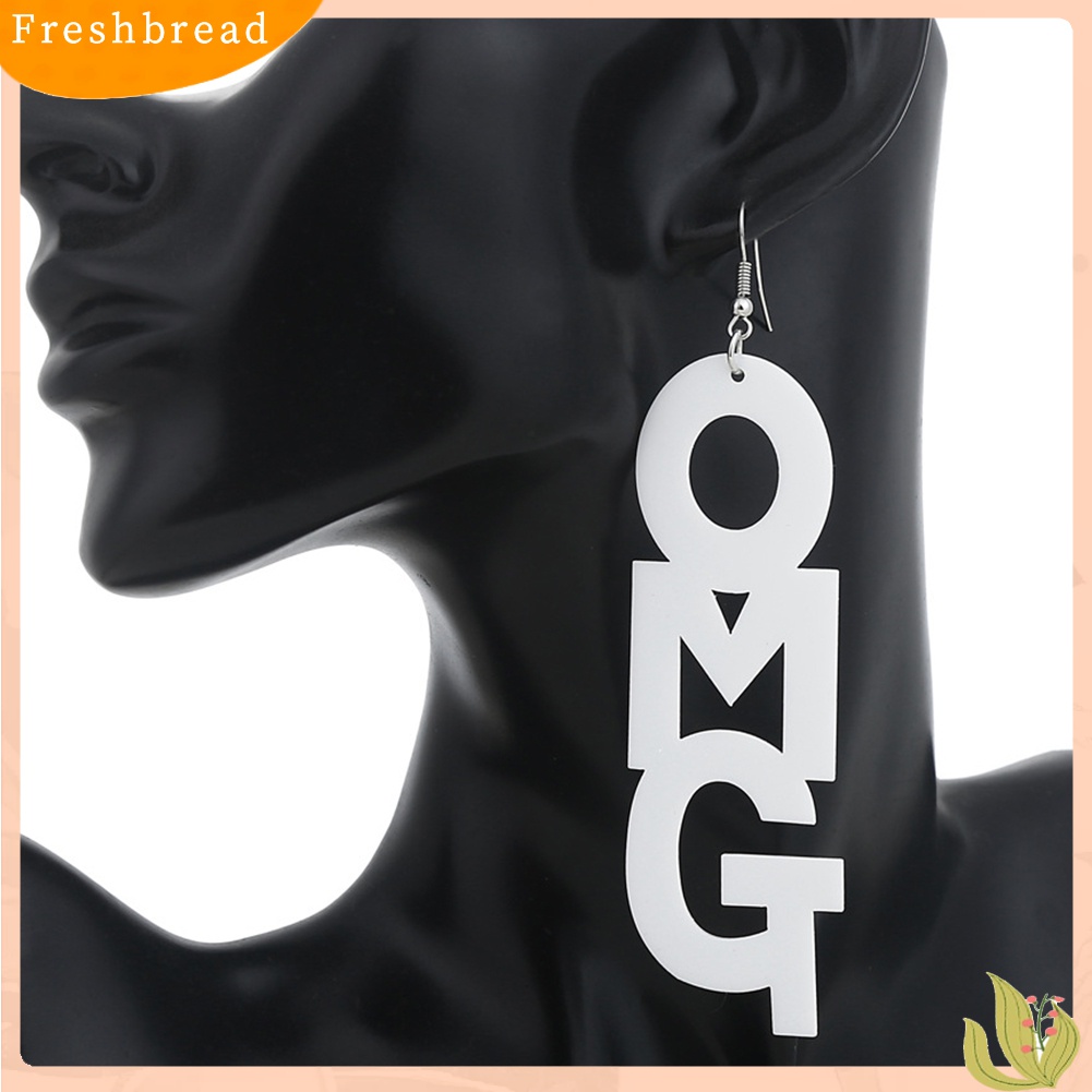 Fresh| Anting Kait Gantung Statement Bahan Akrilik Desain Tulisan OMG Gaya Hip Hop Untuk Wanita