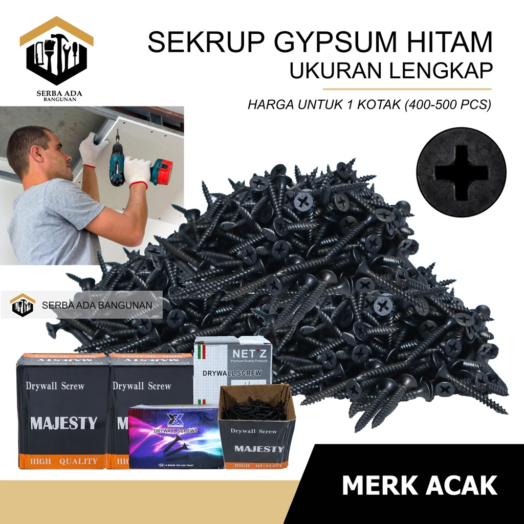 [COD] Sekrup gypsum drywall skrup kg 1in 1,25in 1,5in dan 2in / skrup hitam super tajam ulir wall