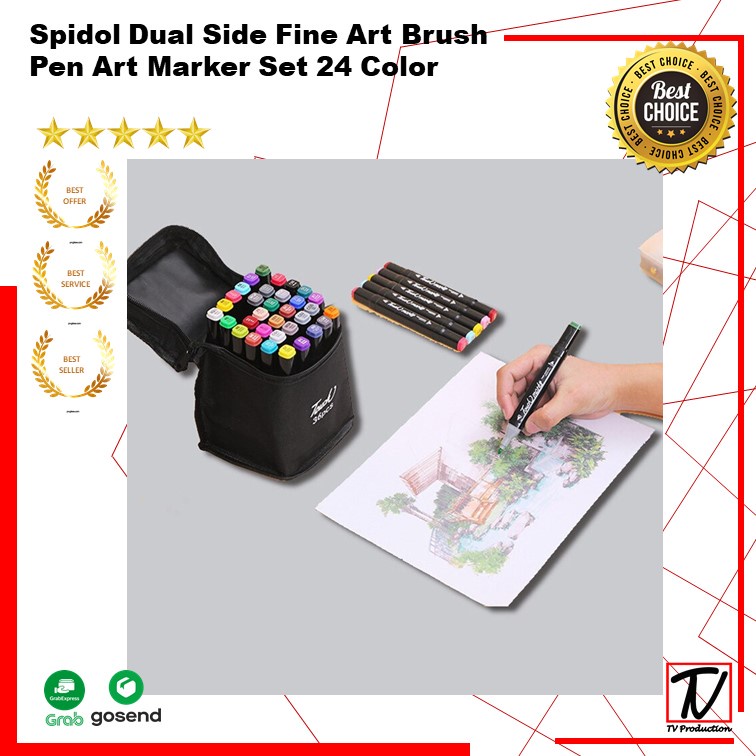 Spidol Dual Side Fine Art Brush Pen Art Marker Set 24,30,48 Color