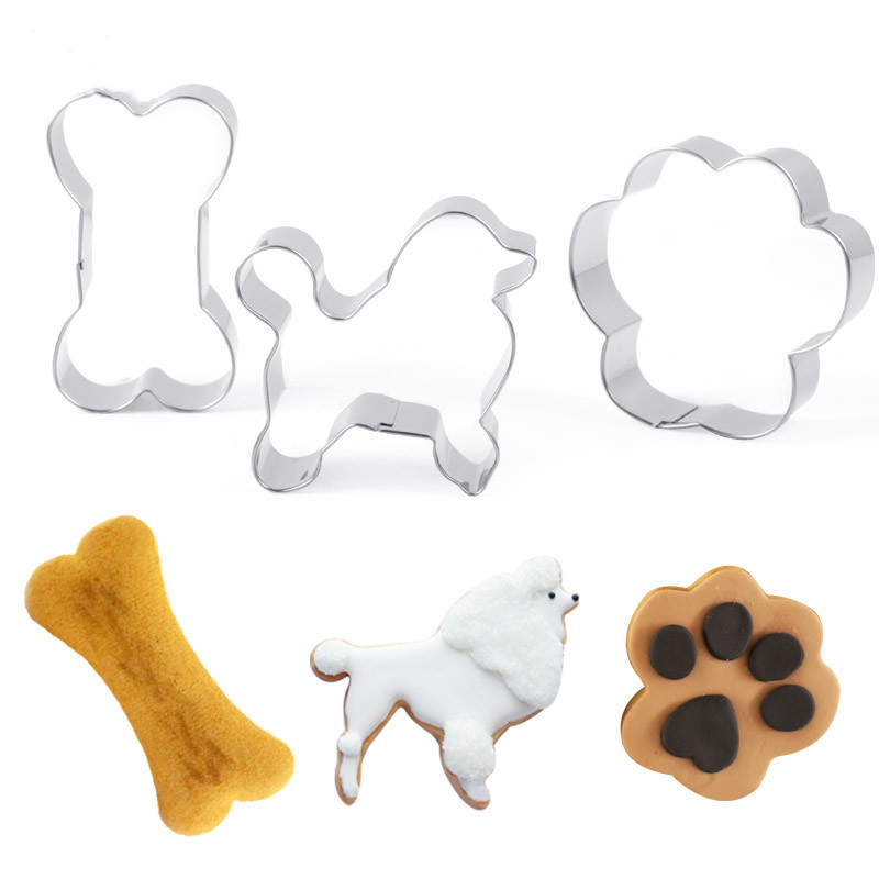 3pcs / Set Cetakan Kue Bentuk Tulang Anjing Bahan Stainless Steel Untuk Dapur