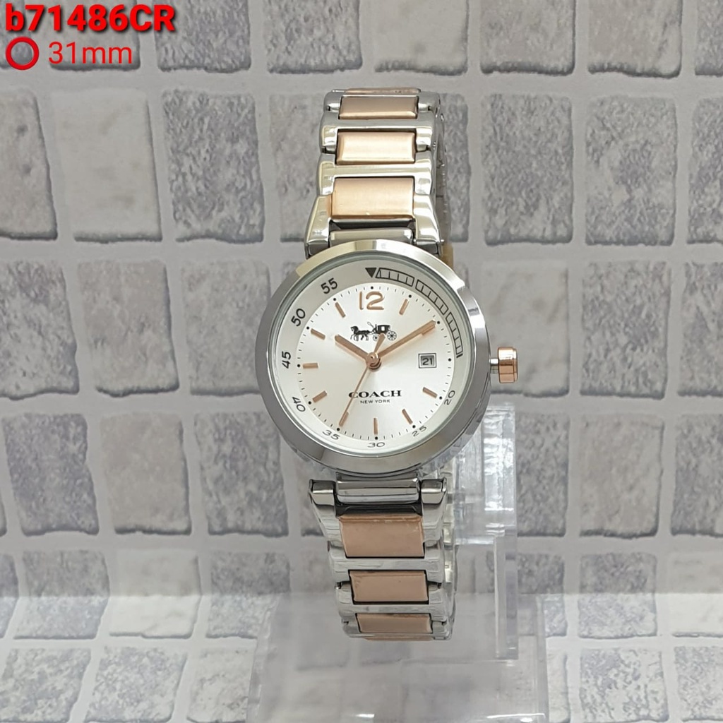 Jam Tangan Wanita Fashion Coach H2903B Tali Rantai Tanggal Aktif Free Box &amp; Baterai