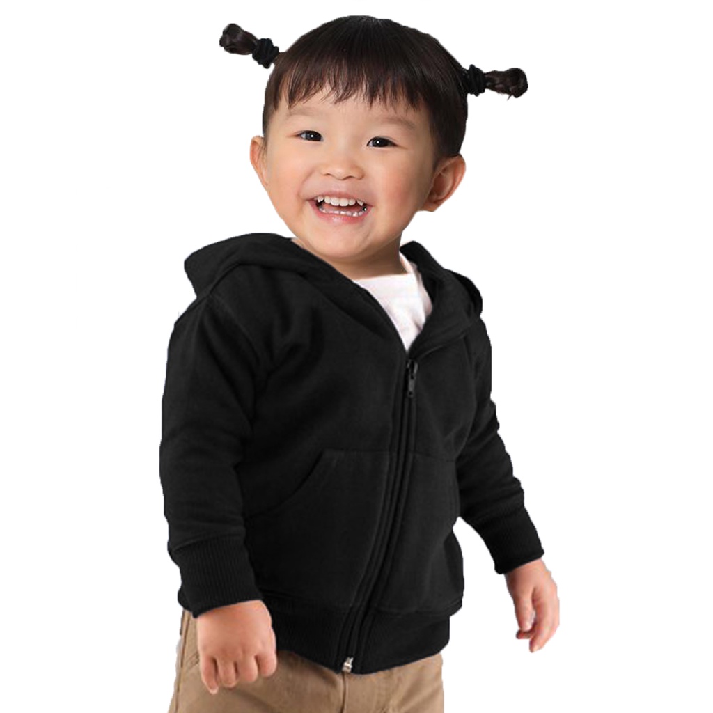 Jaket /sweater zipper hhodie/anak/ bayi balita/ bahan fleece tebal/usia 1 sampai 2 tahun/terlaris /termurah /terbaru/bandung-Hitam