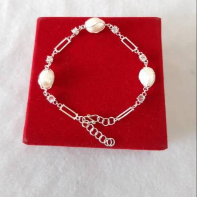 Gelang mutiara air tawar lombok asli rangka silver