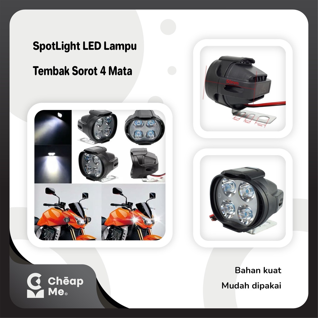SpotLight LED / Lampu Tembak Sorot LED 4 Mata 12W / Lampu Spion Motor / Lampu Sorot Tembak
