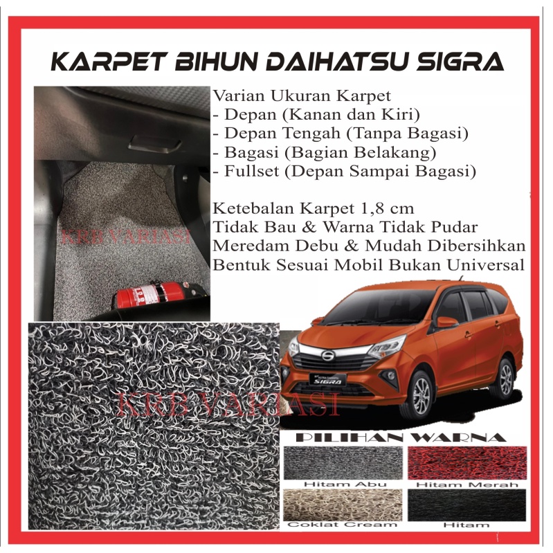 Karpet Lantai Mie Bihun Daihatsu SIGRA Dua Warna / Karpet Mie Bihun Mobil SIGRA  /Karpet Set / Daiha