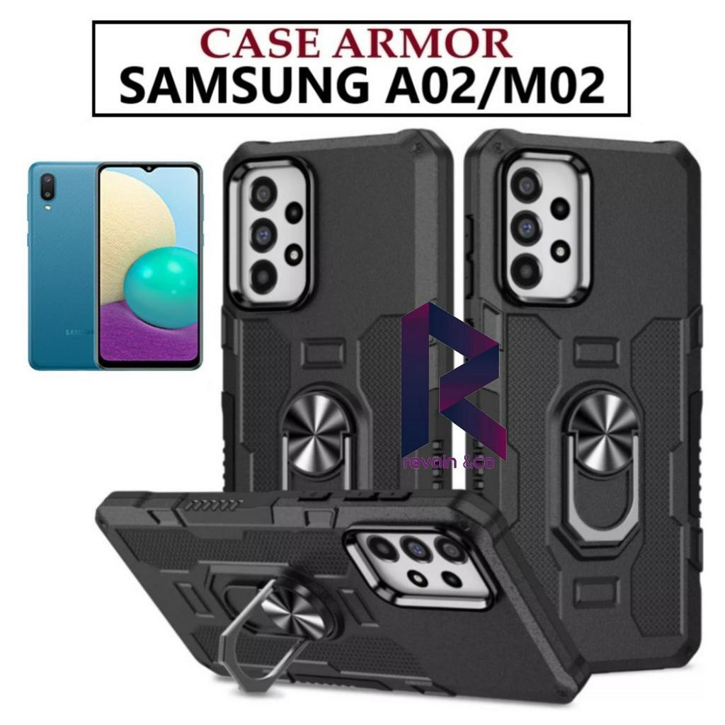 Case Armor SAMSUNG A02 M02 Iring Cincin Magnetic Kesing Hp Protect kamera Premium Hard Case Standing Robot Pelindung Kamera