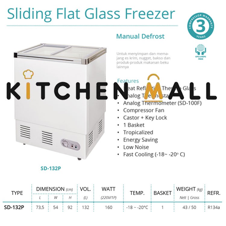 GEA SD-132P sliding flat glass freezer - freezer box kecil - freezer es krim