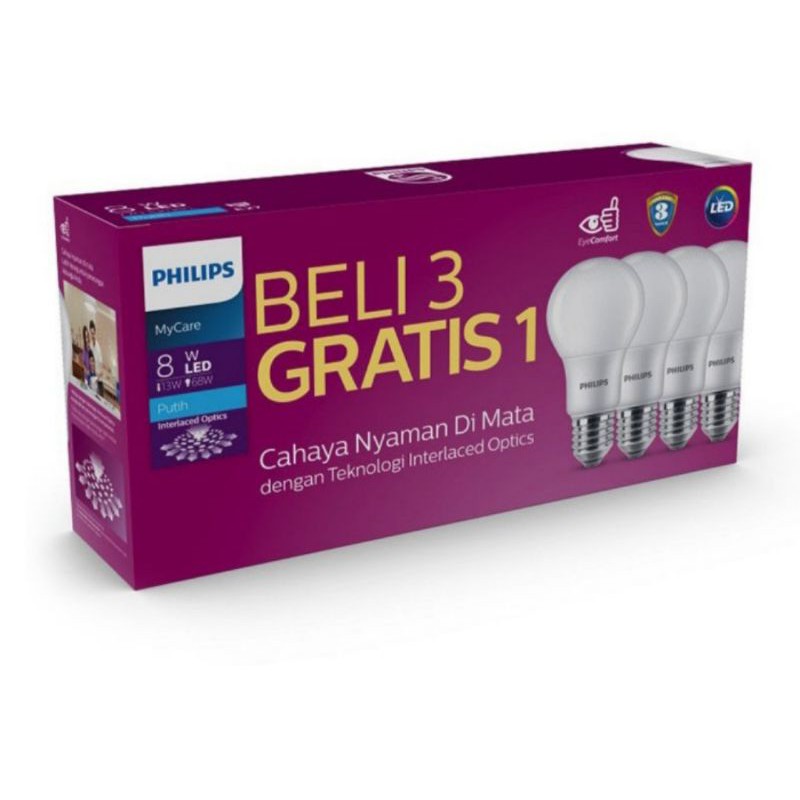 Lampu Philips led bulb 5w 6w 7w 8w 9w 10w 11w 12w 14.5w  my care paket beli 3 gratis 1 5 6 7 8 14 w watt multipack Paket 4pc hemat garansi resmi