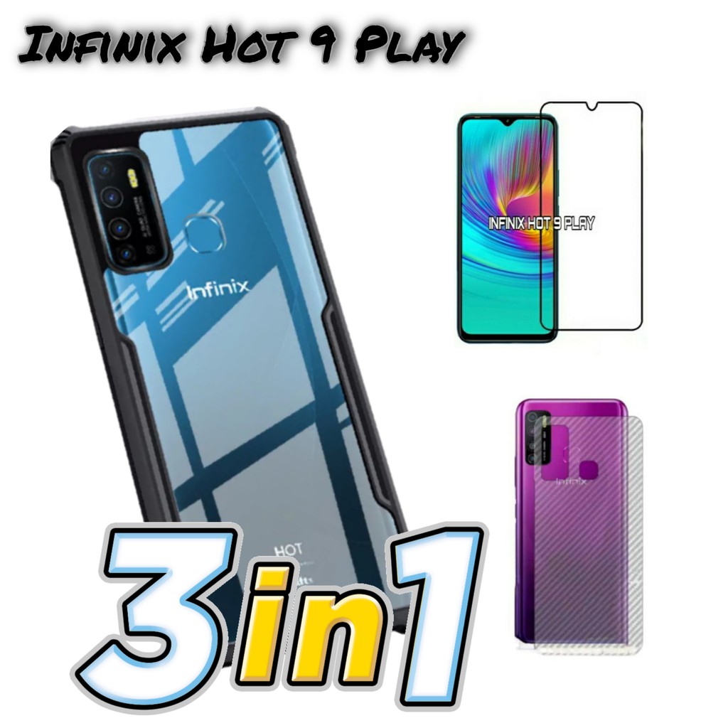 Hard Case Infinix Zero 8 / Infinix Hot 9 Play / Infinix Note 8 Tenmpered Glass Layar dan Skin Carbon