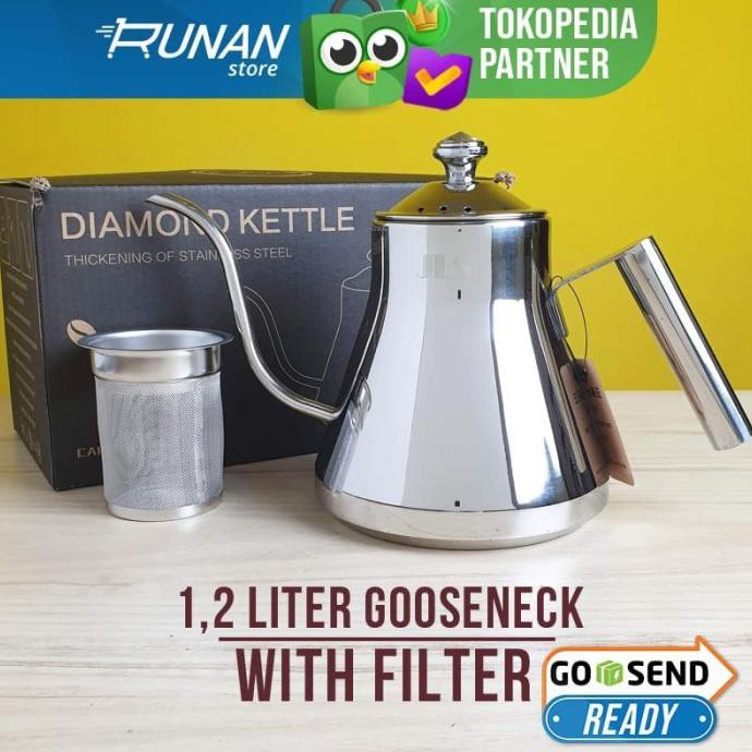 Teko Leher Angsa Diamond Kettle Kopi Teh Gooseneck 1,2 Liter Besar