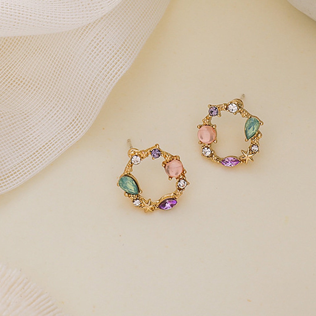 Hu Hu Hu Hu Hu Alat Bantu Pasang Kacamata♡ 1 Pasang Anting Stud Bentuk Lingkaran Geometris Bahan Alloy Aksen Berlian Imitasi