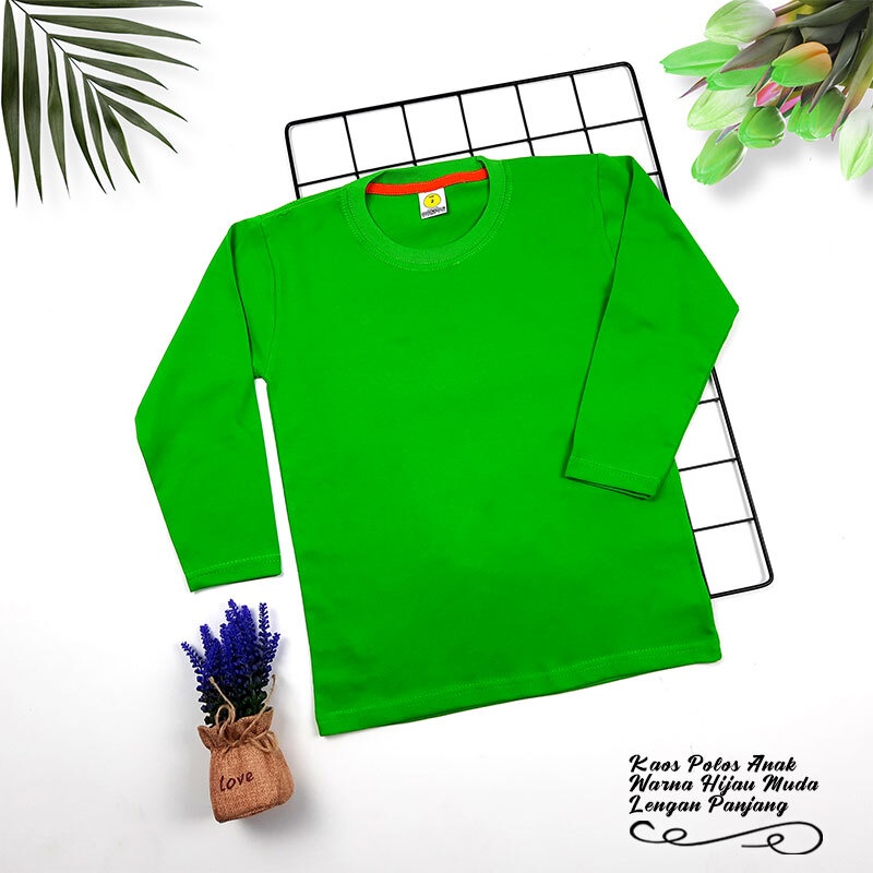 KAOS POLOS ANAK PREMIUM COTTON | KAOS UNISEX BISA COWOK CEWEK | WARNA HIJAU MUDA - LENGAN PANJANG