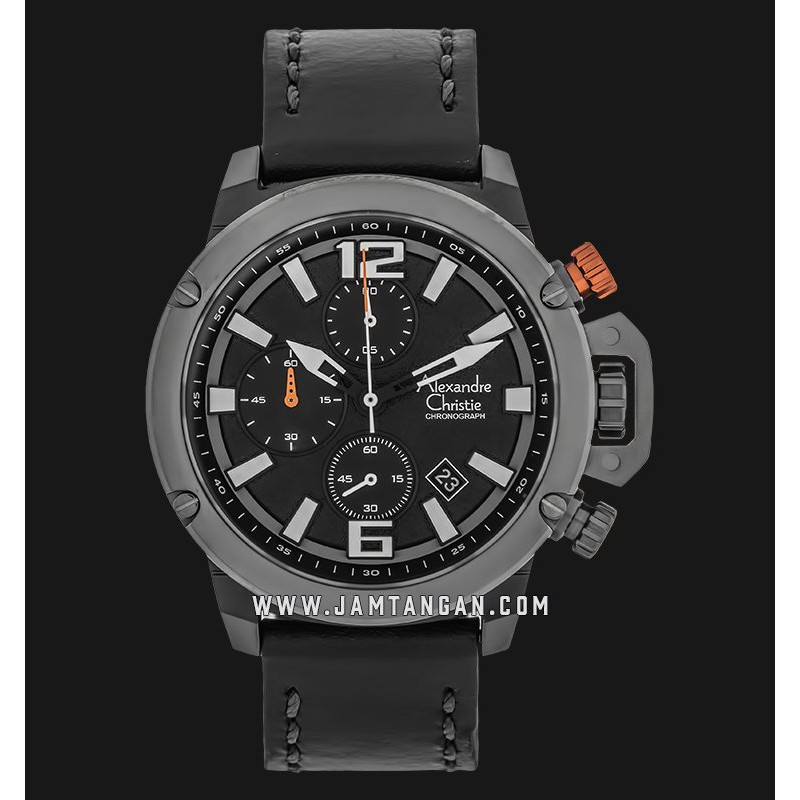 Alexandre Christie AC 6487 MC LTBBA Chronograph Men Black Dial Black Leather Strap