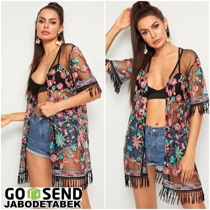 PROMO - CARDIGAN OUTER OUTWEAR PANTAI BORDIR RENDA FLORAL FRINGE BOHO BOHEMIAN