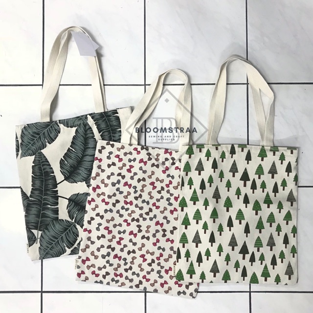 Tote Bag Kanvas Corak Handle Katun Cotton Canvas Totebag Motif