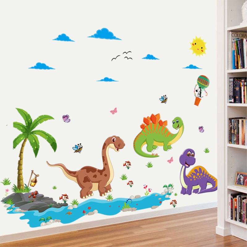 RELIZA WALLSTICKER DINOSAURUS ANAK KIDS PANTAI POHON KELAPA HOME DECOR HIASAN DINDING