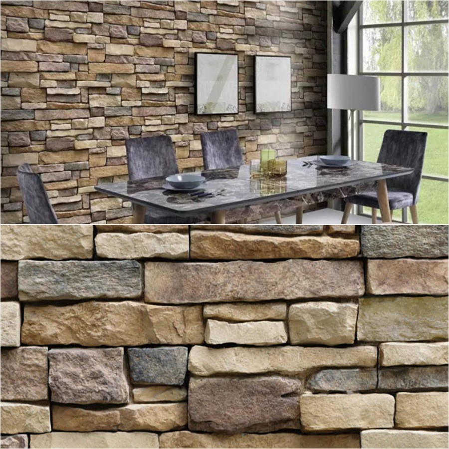 WALLPAPER DINDING/STICKER WALL MOTIF BATU ALAM 3D