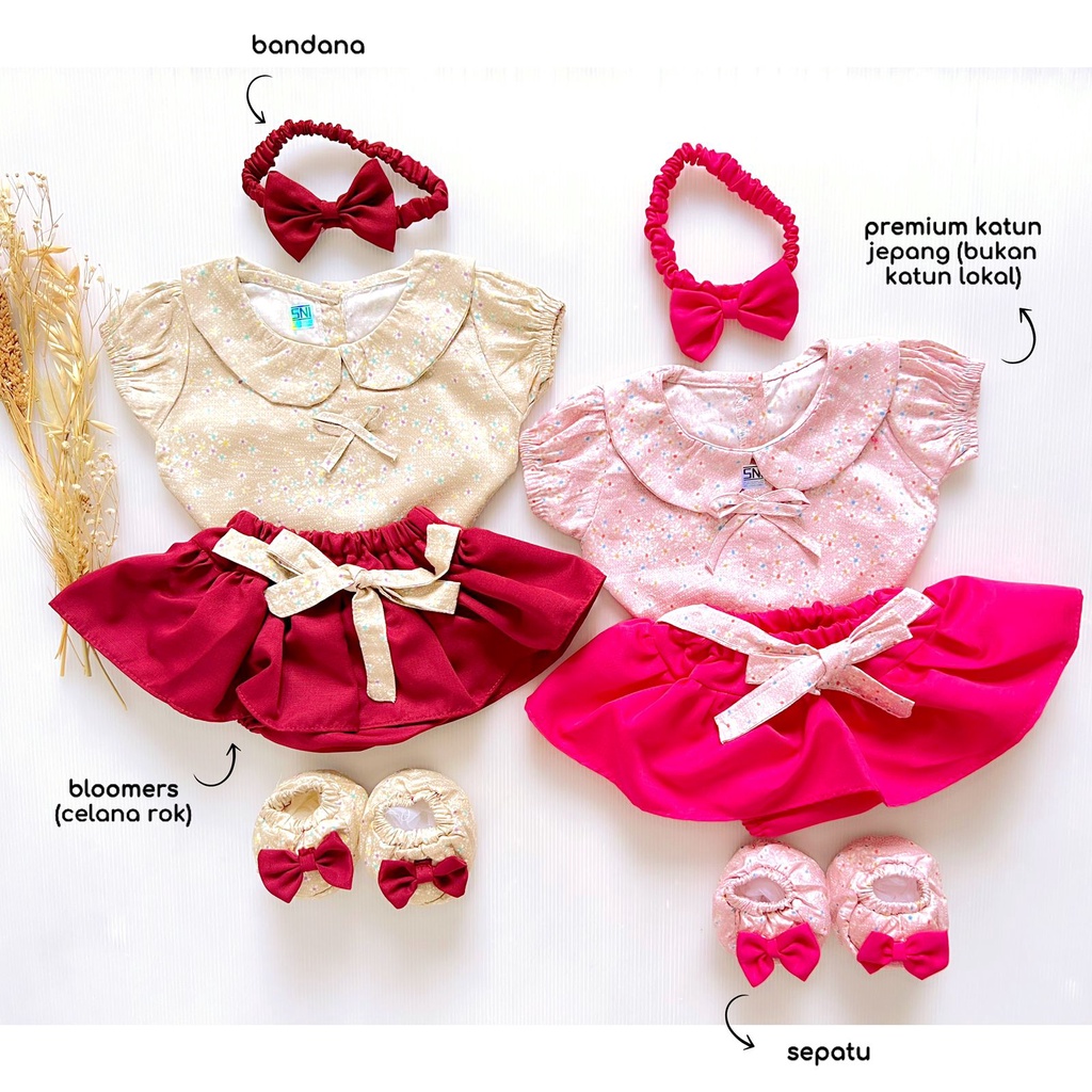 Jumper Baju Setelan Jumpsuit Bunga Bandana Sepatu Pergi Lucu Fashion Anak Bayi Perempuan Cewek AIKO / CLAIRE B / FLORIDA / AUDY CLARA GIANNA MICHA MICHELLE SIENA