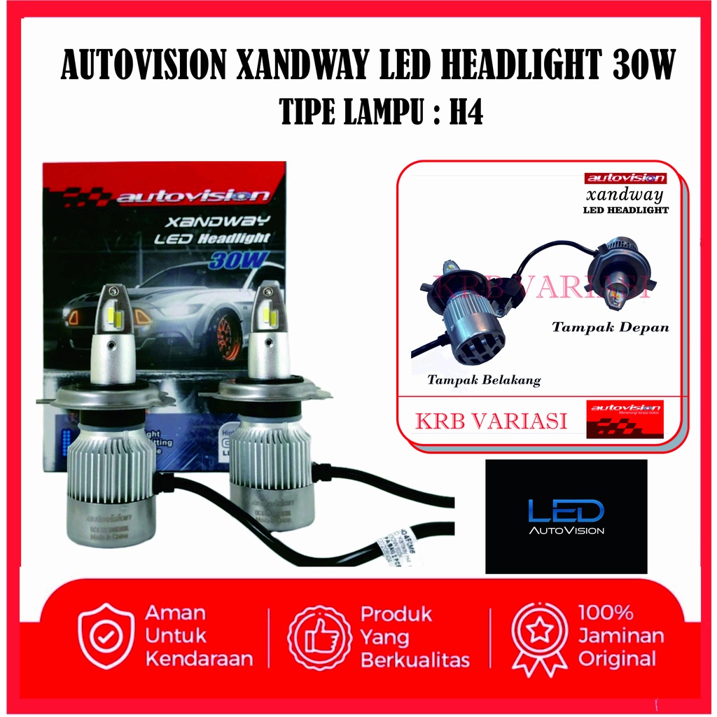 Lampu Mobil LED Autovision Xandway H4 30 Watt 6000K Putih / Lampu Mobil H4 / Lampu Mobil Universal /