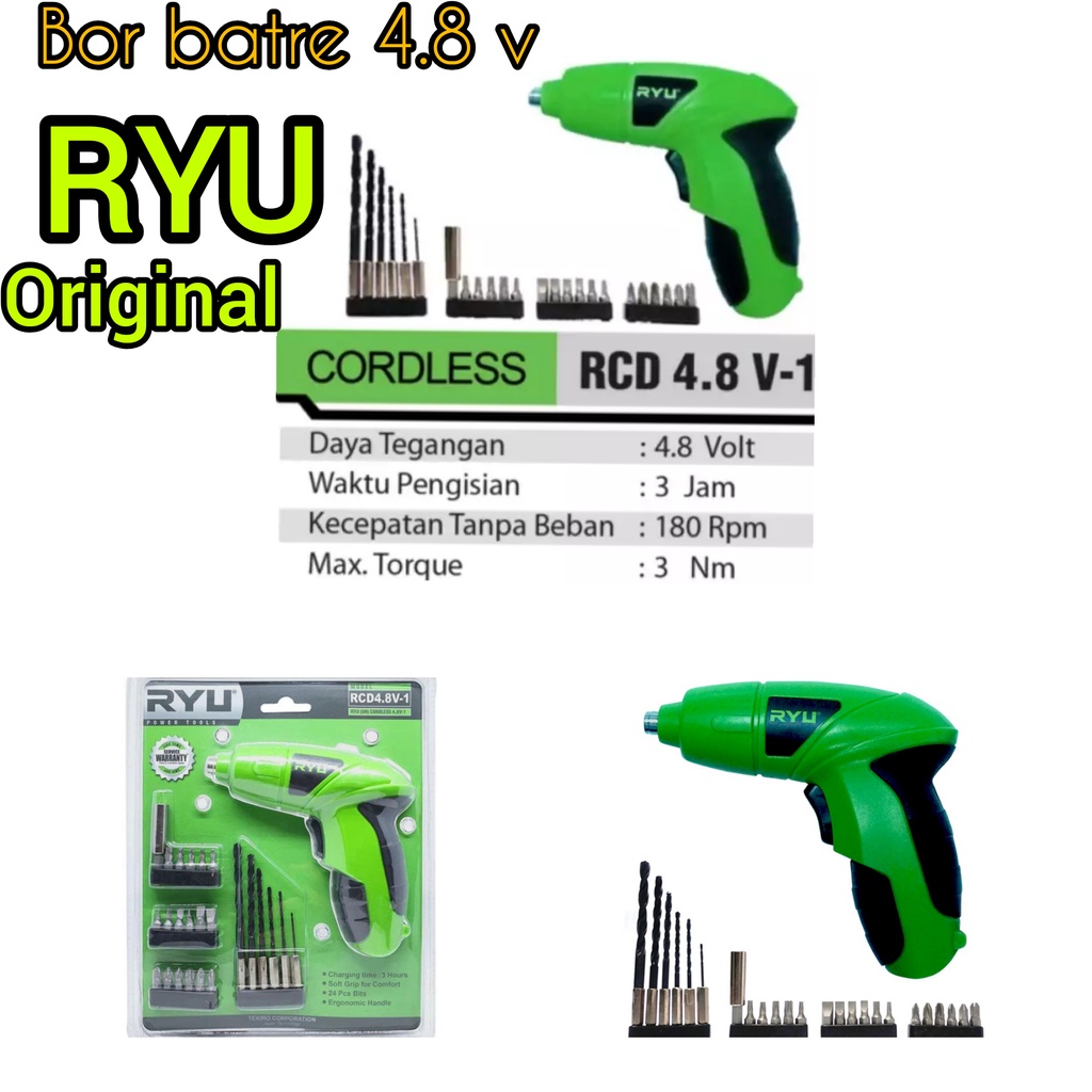 RYU RCD 4.8V-1 Cordless Screwdriver Set - Bor Obeng Portable Baterai