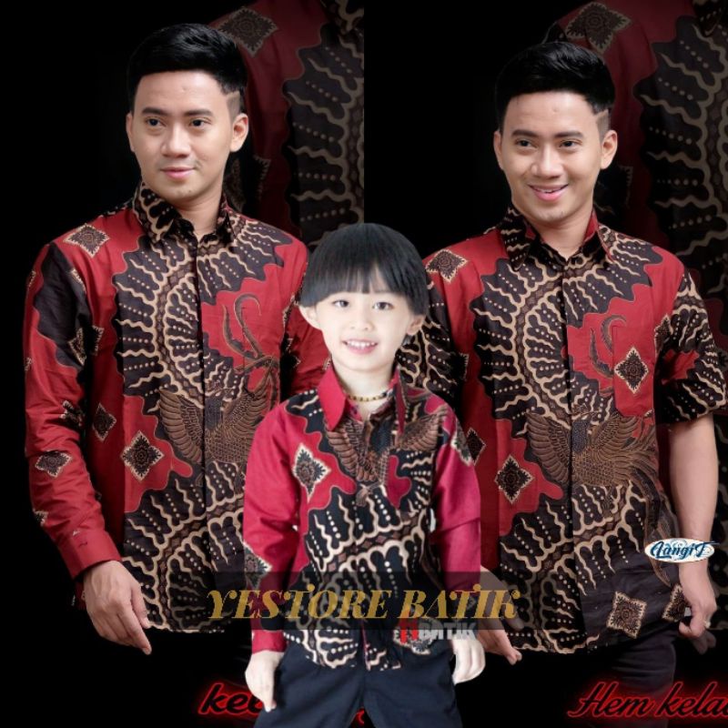 Baju Batik Couple Ayah dan Anak Kemeja Hem Batik Couple Terbaru Motif Klabang Merah