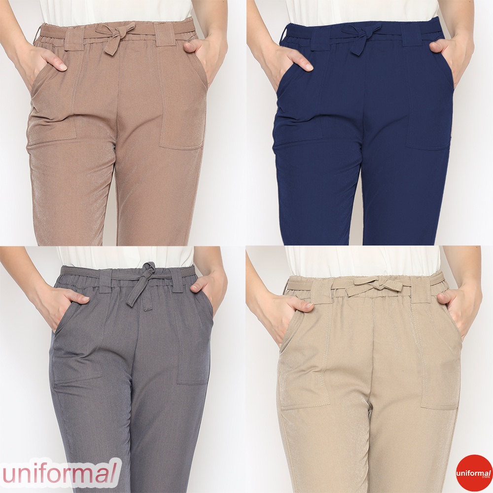 BAGGY PANTS CELANA PANJANG WANITA TALI LUAR KEKINIAN PREMIUM  / BAGY TWILL / CLANA POLOS CEWE CEWEK / KANTOR / KERJA / KANTORAN / KULIAH / KULIAHAN / KONDANGAN / BAHAN KATUN / KARET / TRAINING / TERBARU / MURAH / COKLAT / HITAM / ABU / CREM / DONGKER BIRU