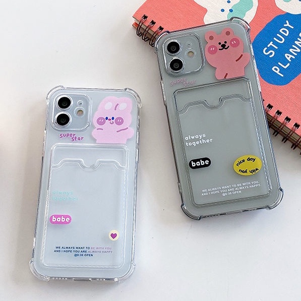 Soft Case Silikon TPU Transparan Motif Beruang Untuk iPhone 12 13 Se 2020 6 6S 7 8 Plus X XS XR 11 Pro Max