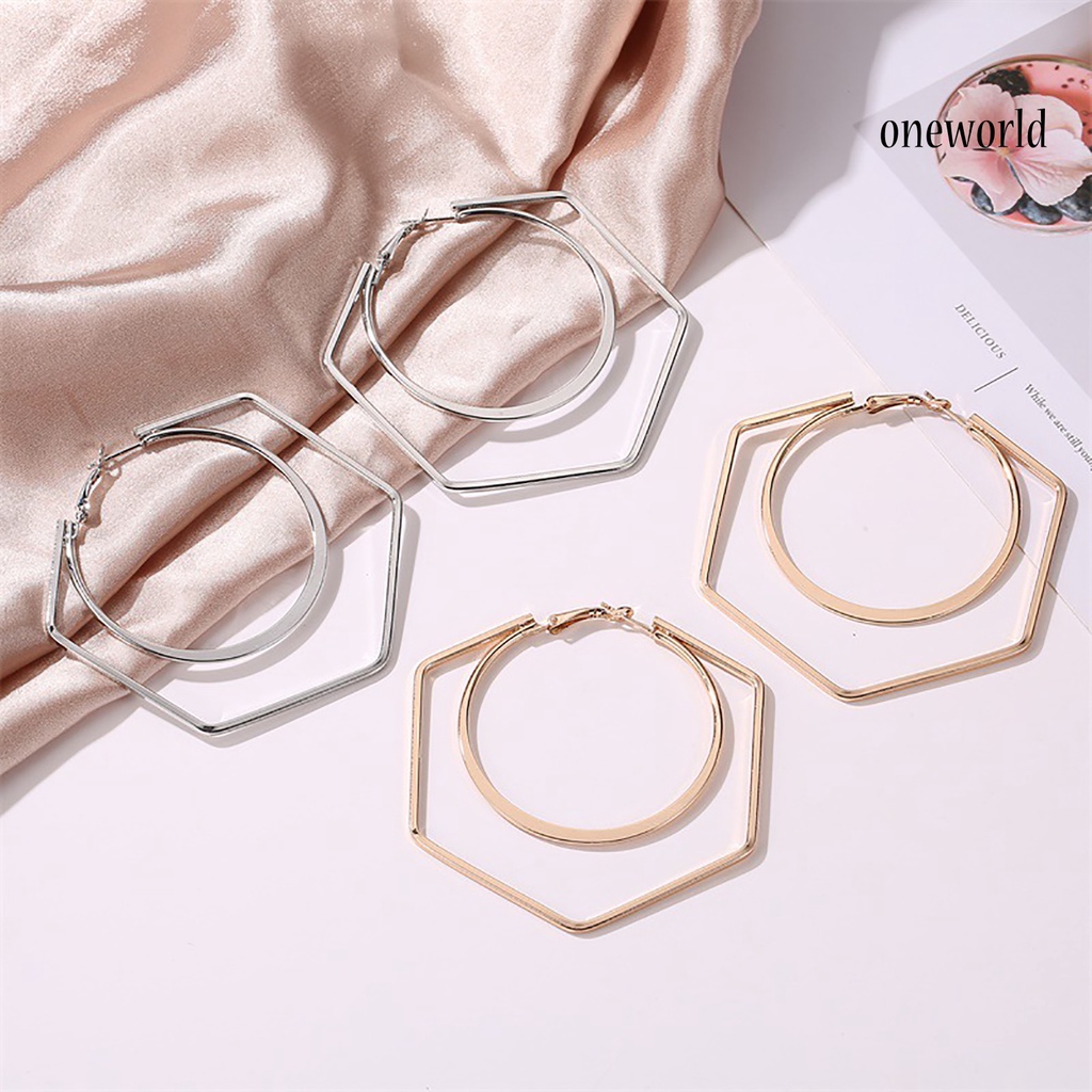 OW# 1 Pair Unique Women Exaggerated Geometry Big Round Hexagon Drop Earring Jewelry Accessory for Shopping