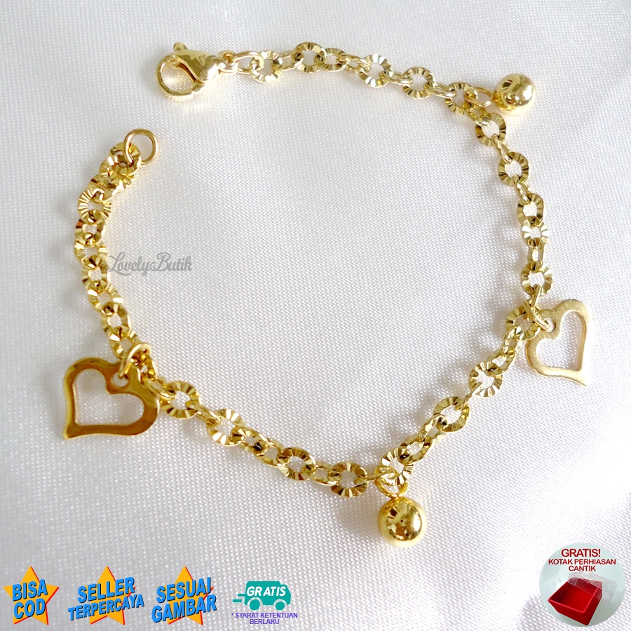 Lovelybutik - Gelang Anak Perempuan Titanium Asli Anti Karat Gelang Tangan Anak Cewek Lucu Lov3 Frame kecil Bonus Kotak Perhiasan