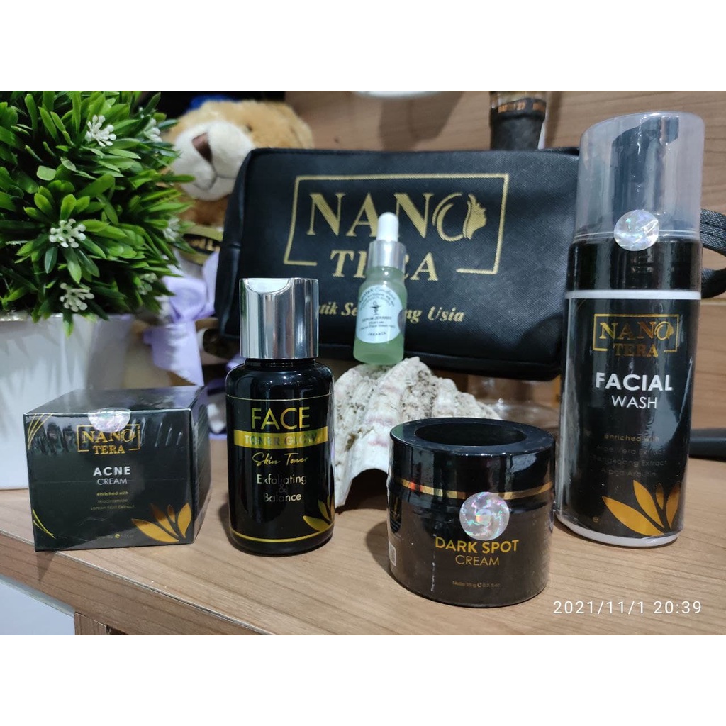 Krim Jerawat Ampuh Paket Acne BPOM  Nanotera Skincare Pria dan Bekasnya Kulit Berminyak Bruntusan-Pkt Hijau Toner Glow
