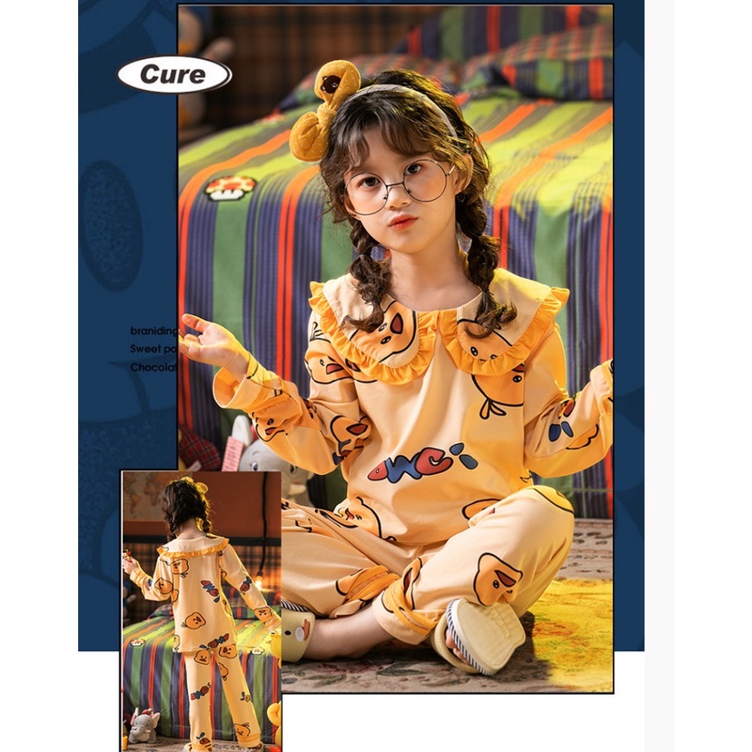 【Happy Baby】3-11 Tahun S-01 Piyama Setelan Baju Tidur Anak Perempuan Cewek Karakter  Lengan Panjang Celana Panjang