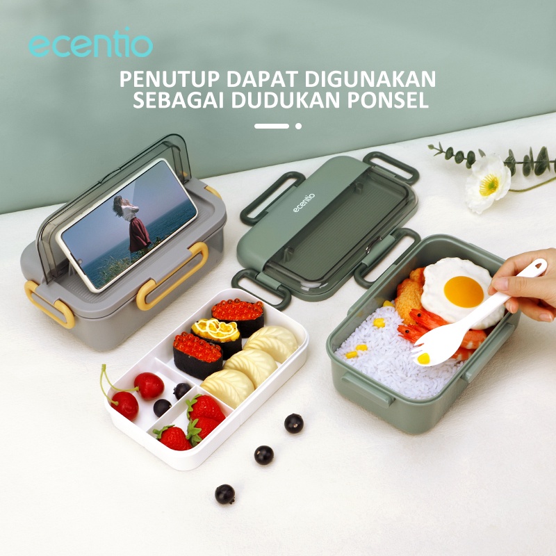 FOODI Kotak makan set anti tumpah 2000ml 2 susun dan tas/hijau /abu-abu/ tepak makan 2 liter hijau/abu-abu/lunch box/free sendok Sumpit/Tempat Makan Lucu Bag BPA free