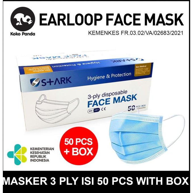 Maske 3Ply isi 50 disposable Lapis anti virus Earloop - Masker3Plyisi50(isi 50 masker 3 ply)free BOX