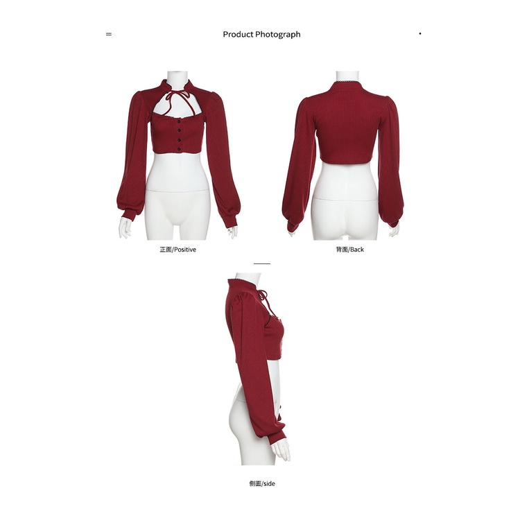 #Sisjuly# Wanita Perancis Retro Lengan Puff Sweater Rajut Desain Hollow Slim Fit Slim Top Wanita Len