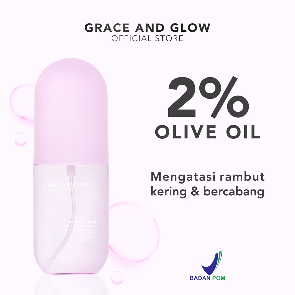 Grace and Glow Black Opium Hair Mist 100 ml - Parfum Rambut Spray untuk Rambut Kering dan Bercabang with Golden Marula + Olive Oil【BPOM】