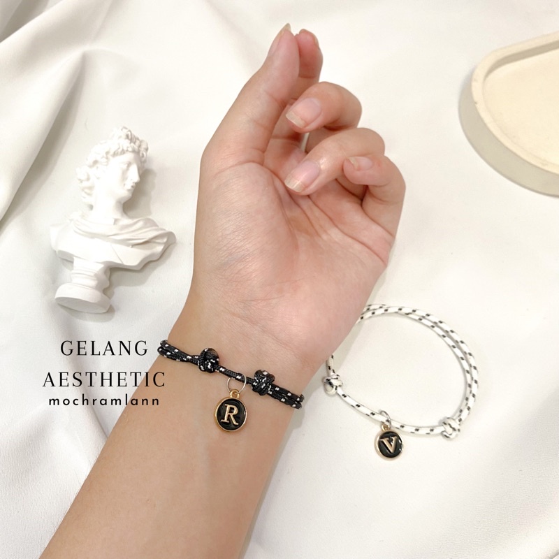 Gelang Huruf Epoxy HITAM Prusik 3mm / Gelang BISA PILIH INISIAL / GELANG TALI PARACORD / FOTO REALPICT