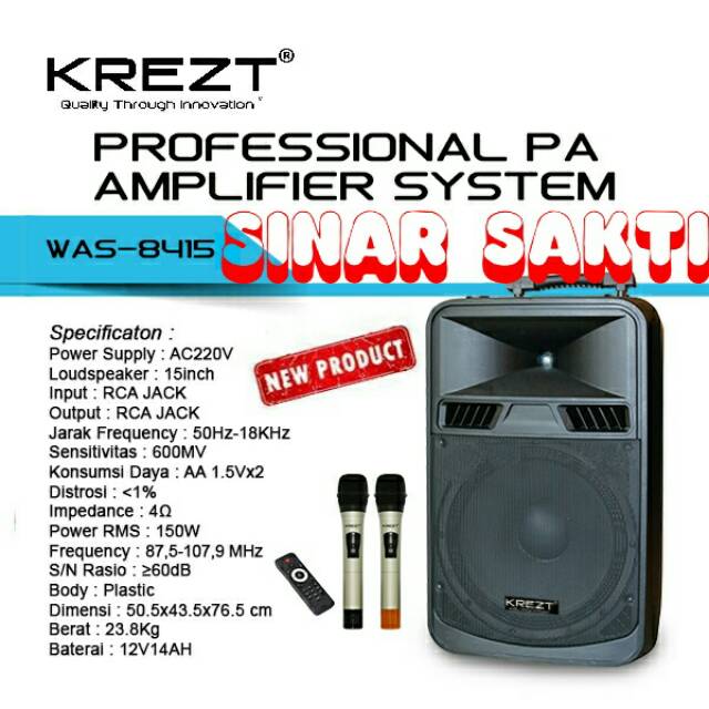 PROMO PORTABLE WIRELESS MEETING KREZT WAS 8415 ( 15 INCH ) USB,SD CARD,FM,BLUETOOTH