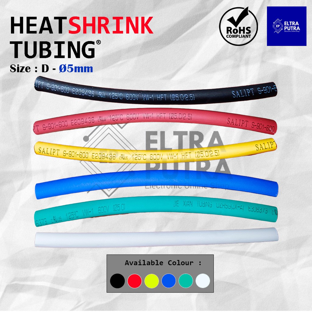 HEATSHRINK 5mm Warna Warni LENGKAP Ecer, Selongsong Selang Bakar ISOLASI BAKAR (1 Meter)