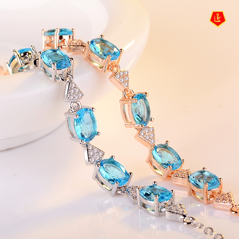 [Ready Stock]Blue Topaz Bracelet 18K Rose Gold Two Colors