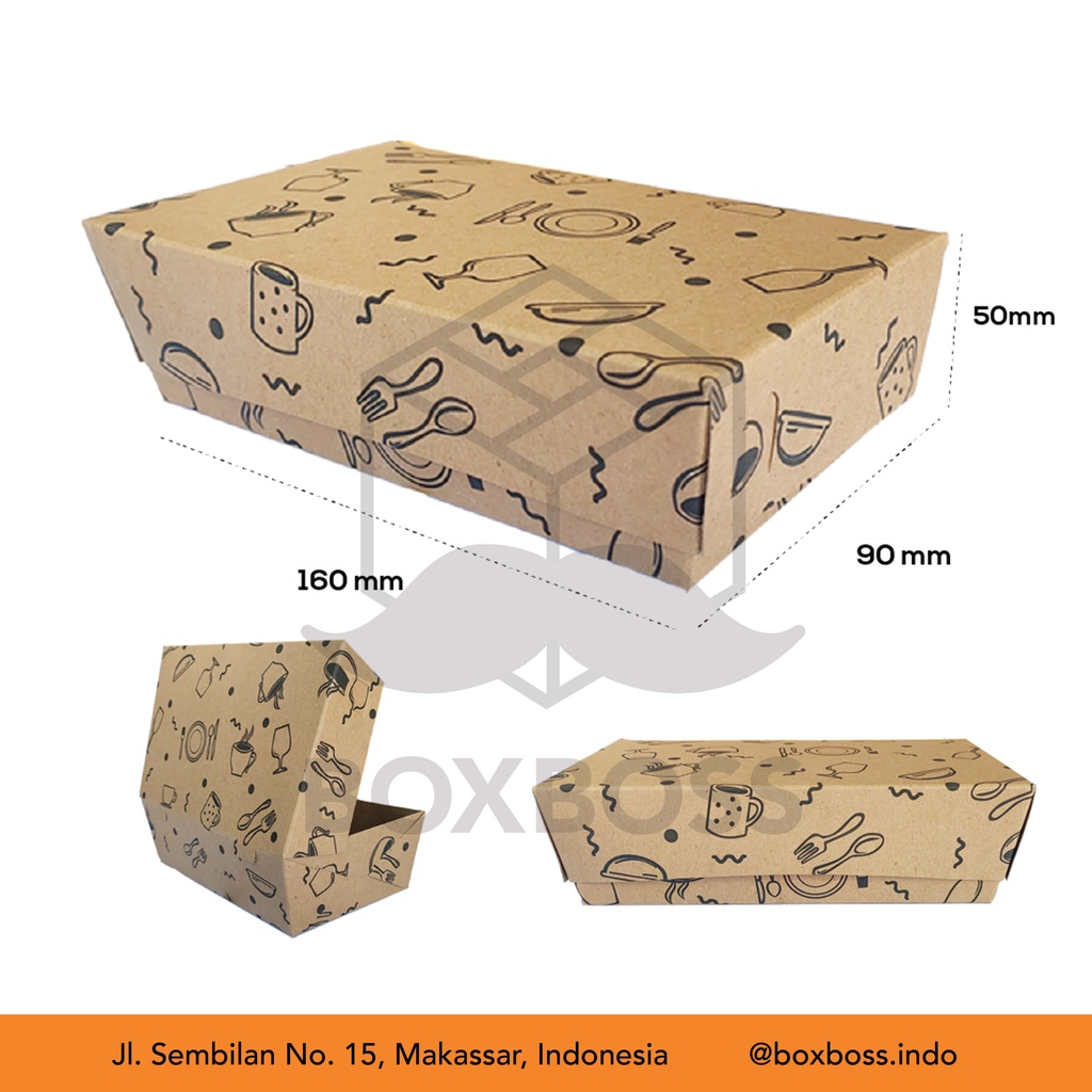 Paper Lunch Box (Box Kertas Makanan) 160 x 90 x 50 mm PE Motif