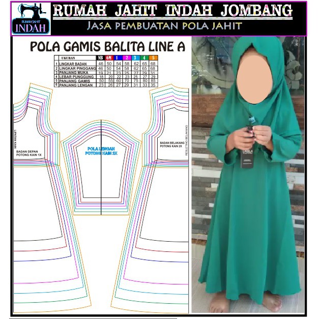 Pola Jiplak gamis anak Pola Gamis Balita