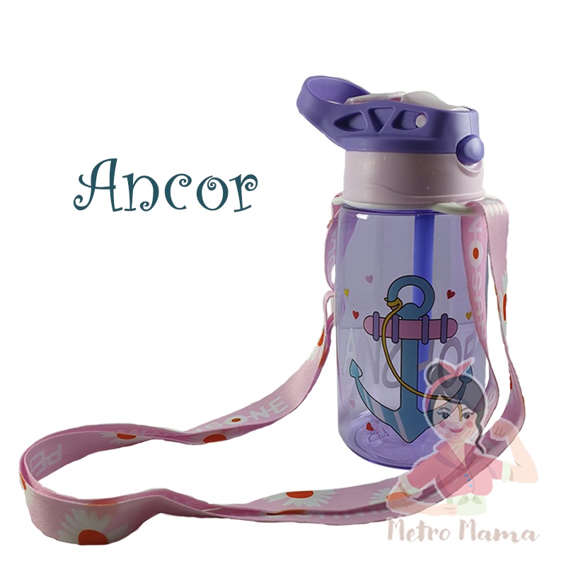 Botol Minum Anak Sedotan Motif Lucu Tali Lanyard BPA Free 480ml