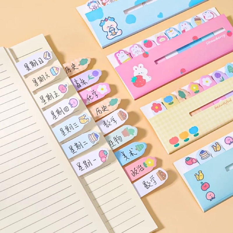 

[minni.id] 120PCS Sticky Notes Cute Cartoon Fruit Flower Bear Writeable pastel color